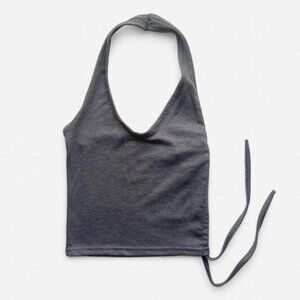 Gray Halter Crop Top Y2K Tie Tank XS